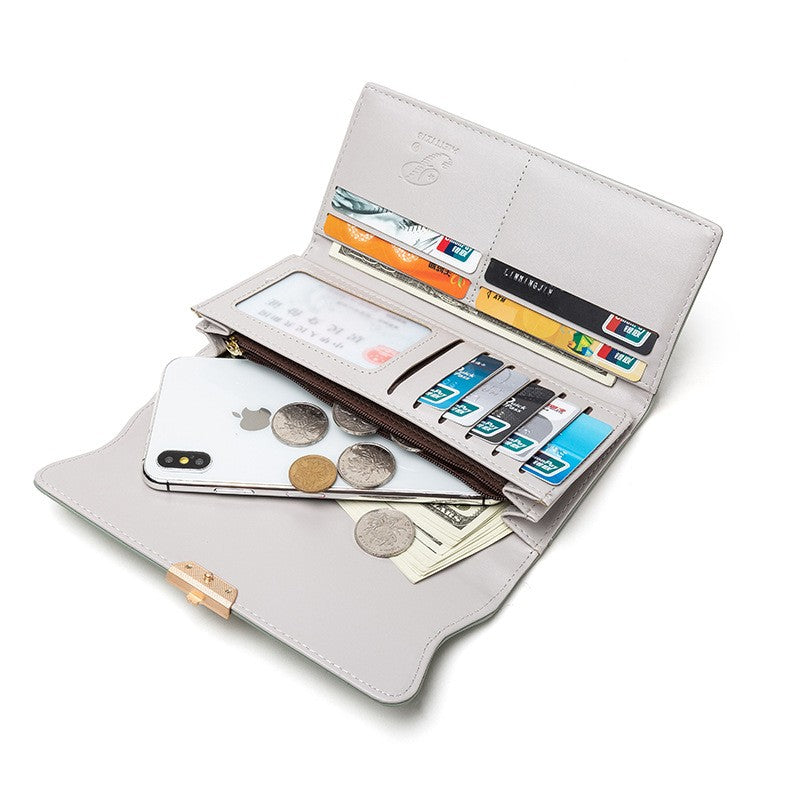 PU Fashion Long Women's Wallet Fashion Buckle New Handbag Large Capacity Fresh Wallet Wallet