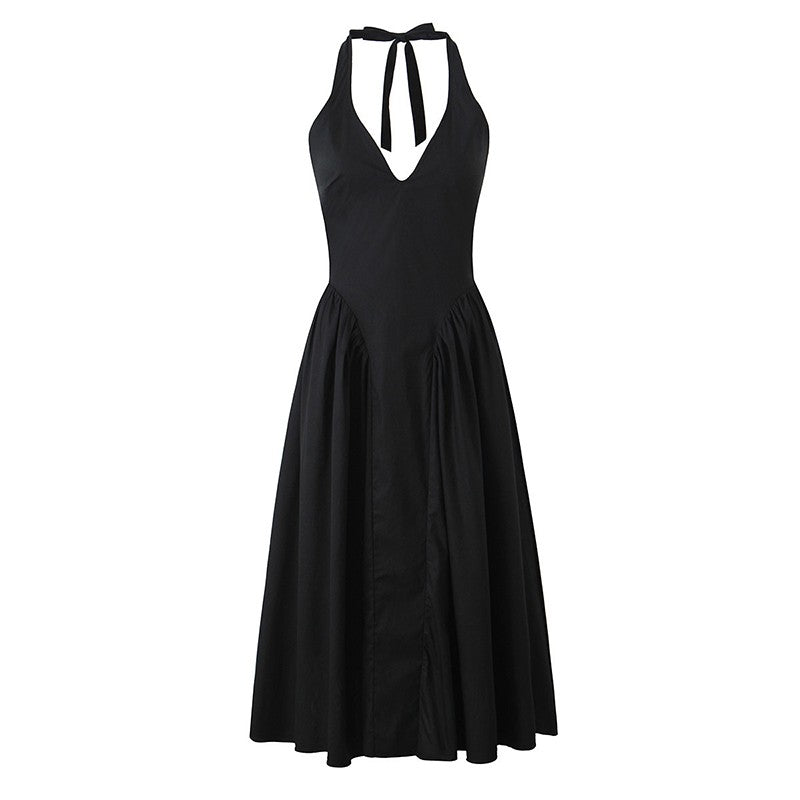 YENKYE Sexy Backless Green Elegant Halter Dress For Women Low Waist A-line Midi