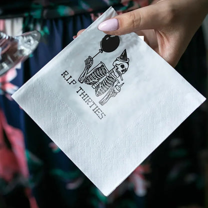 20 Sheets RIP Thirties Cocktail Napkins Halloween Party Dining Table Accessory Birthday Party Paper Funny Skeleton Home Products