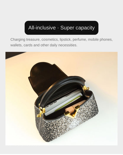 Luxury Fashion Diamonds Women's Handbags 2025 New V Letter Small Shoulder Crossbody Bag Genuine Leather Messenger Shell Bags