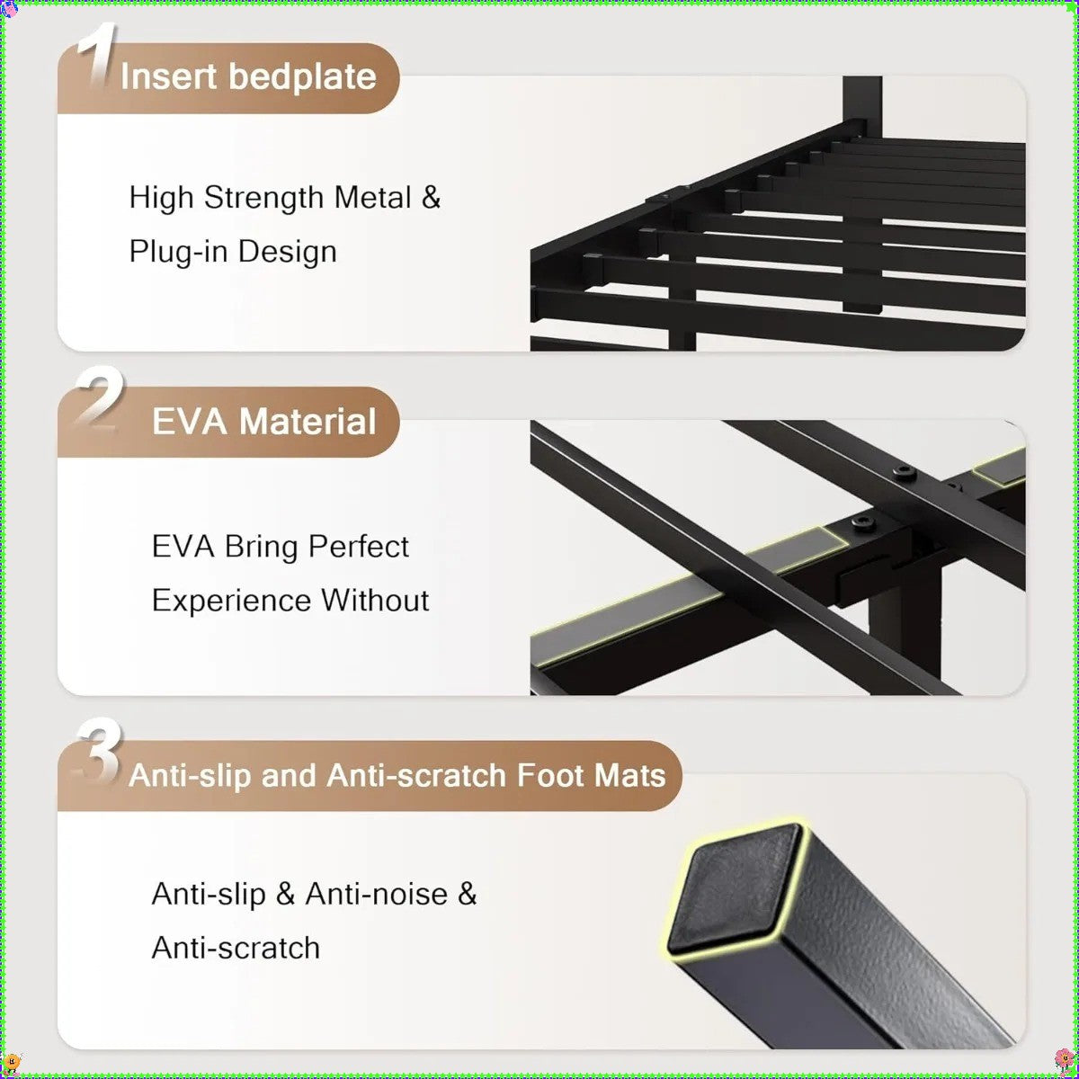 Estrutura de Cama Queen de Metal Cinza Escuro, Cabeceira Estofada e 30cm de Armazenamento sob a Cama - Plataforma sem Ruído