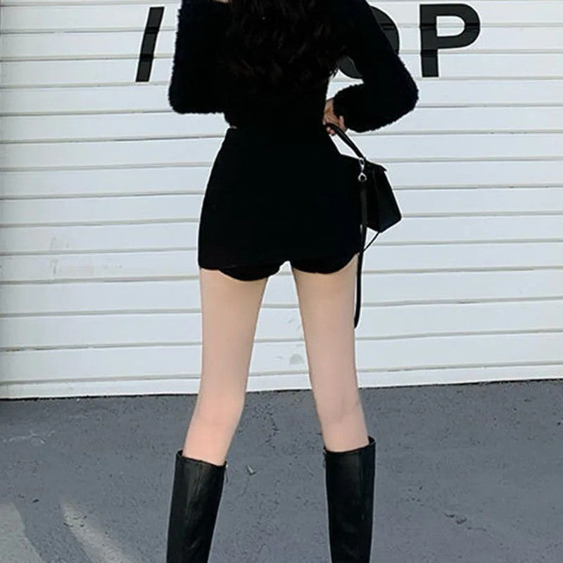 Black Split Mini Skirts Women Summer Sexy Club High Waist Slit Skirt Streetwear