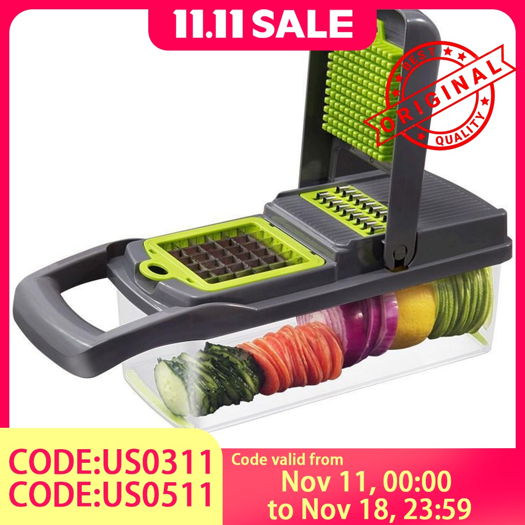 6-in-1 Vegetable Chopper - Kitchen Mandoline Slicer for Dicing, Julienne & Grating, Safe Food Prep with Container
