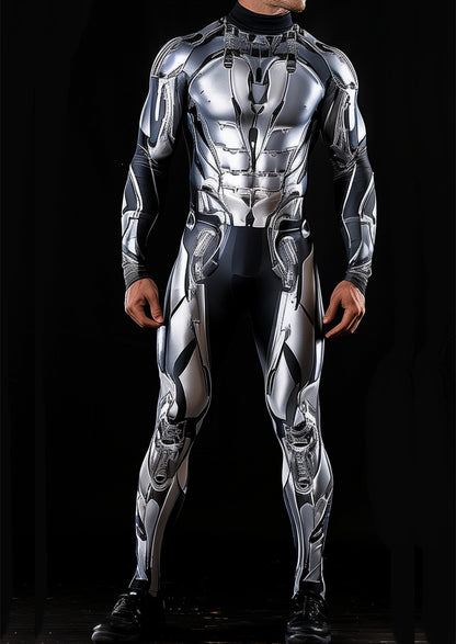 Halloween Cyberpunk Future Mechanical Armor Jumpsuit Warrior Cosplay Bodysuit Steampunk Costume Party Performance Men Zentai