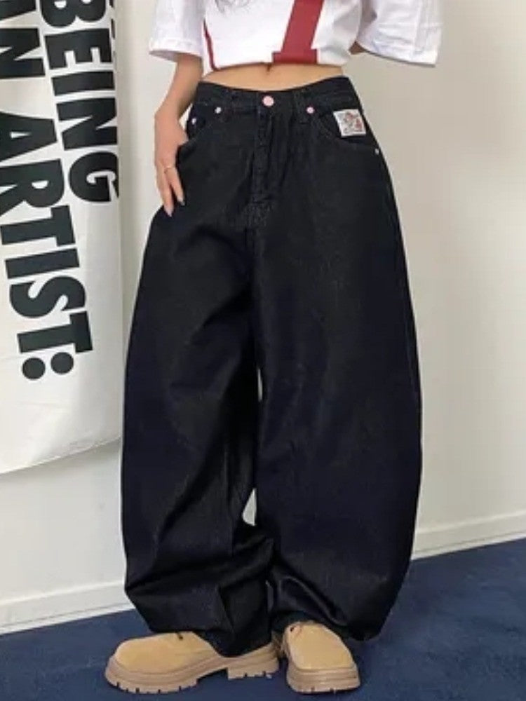 Ba Embroidered Letter Print Jeans Women's Spring New Sweet Cool Spicy Girl High Waist Slimming Long Pants Faionable Commute