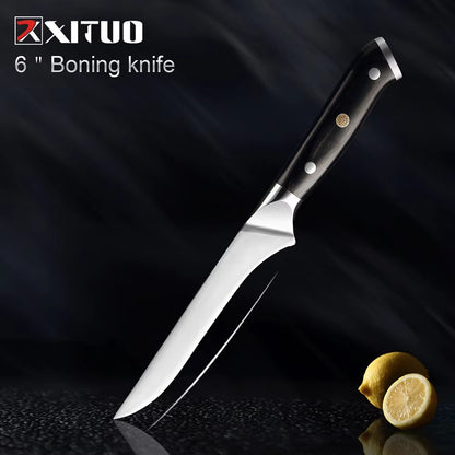 Facas de Cozinha Premium 1-9PEÇAS Conjunto de Facas Japonesas de Aço Inoxidável 5CR15 Incluindo Facas Santoku, Cutelo, Utilitária e de Desossar