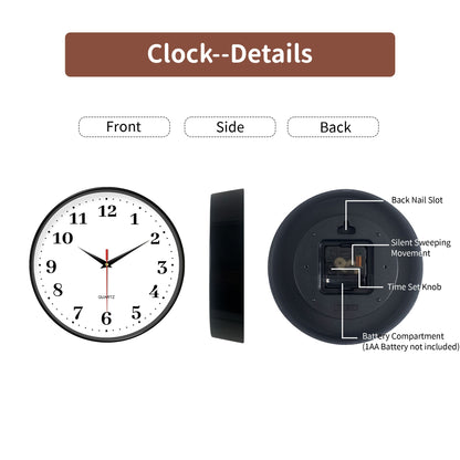 An 8-inch silent wall clock, modern white wall clock with simple design, battery operated quartz clock, adorns the family living