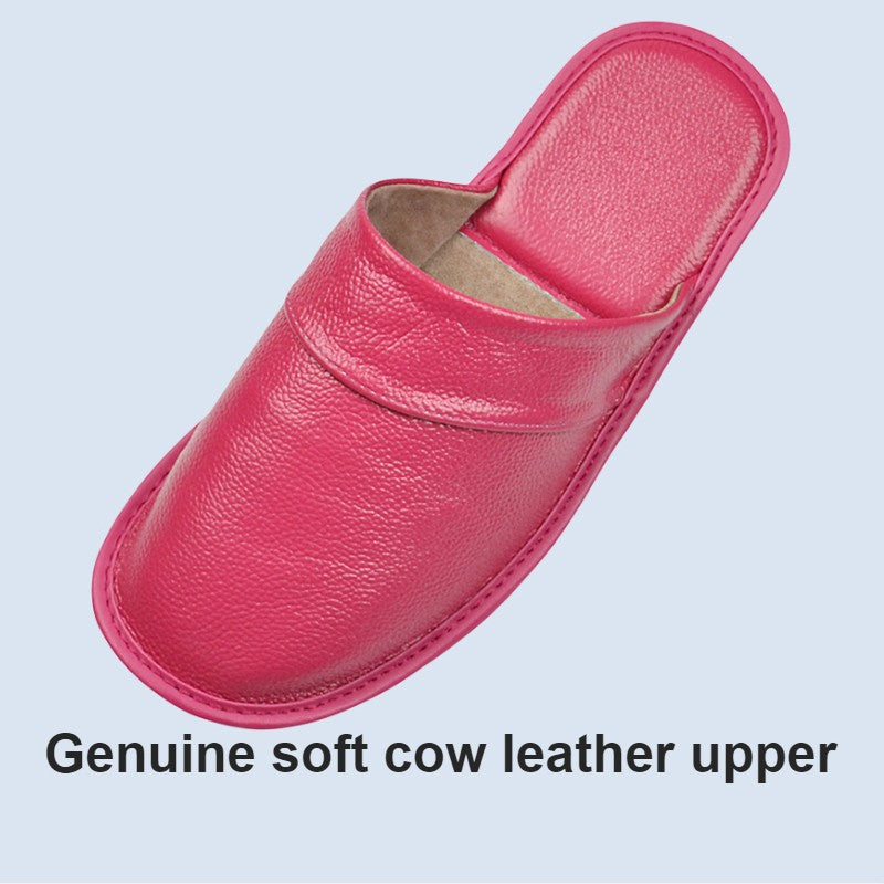 Genuine Cow Leather Slippers Homes in indoor slipper Spring Autumn summer men women elderly non-slip casual single Slides shoes
