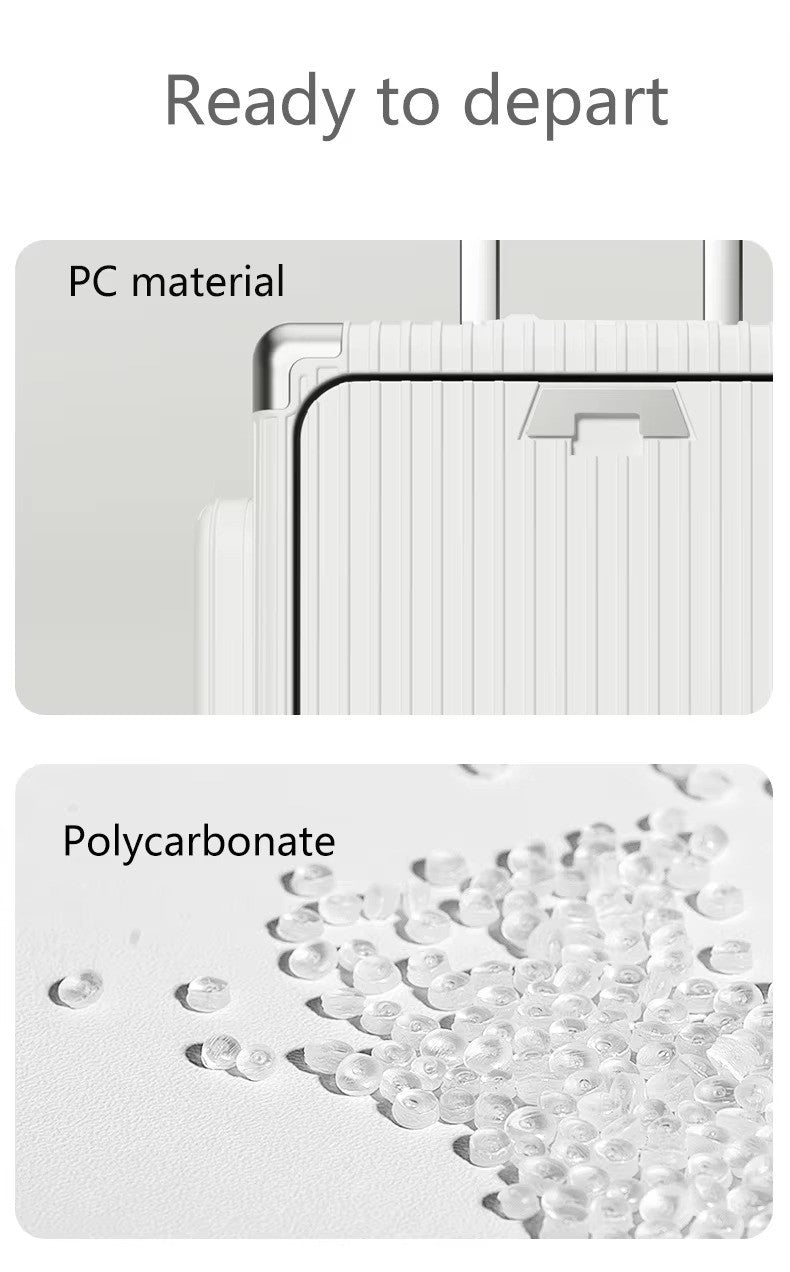 Tri-Zone Access Opening Suitcase Aluminum Frame PC Material Travel Case with Spinner Wheels Cup Holder TSA Lock Rolling Luggage
