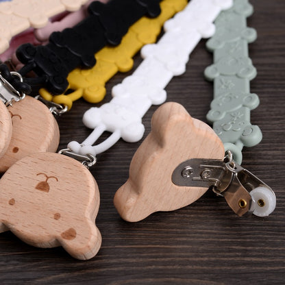 Cartoon Animal Wooden Baby Pacifier Clip Silicone Teether Nipple Holder Chain For Baby Dummy Anti-Drop Chain Oral Care Chew Toy