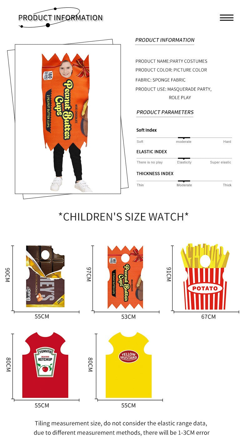 French Fries Costume Cosplay Kid Funny Chocolate Salad Dress Sponge Costumes Boy Girl Snack Club Carnival Fancy Dress Up Outfit
