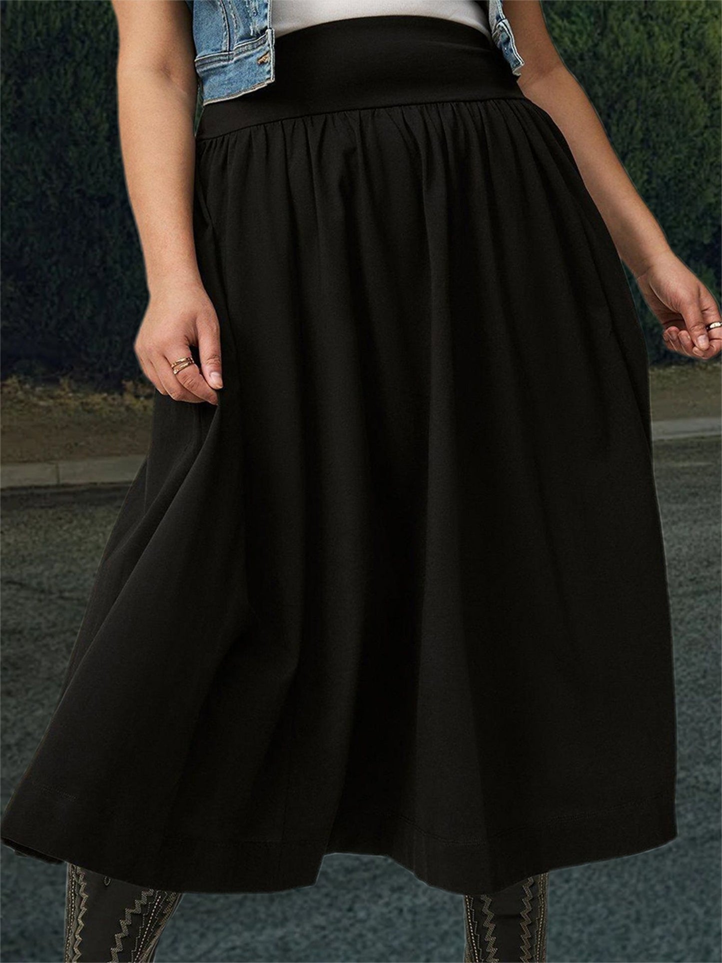 Women s Maxi Skirt Stylish High Waist A-Line Pleated Solid Color Long Skirt for Chic Everyday Wear