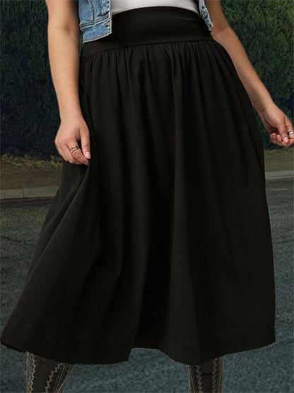 Women s Maxi Skirt Stylish High Waist A-Line Pleated Solid Color Long Skirt for Chic Everyday Wear