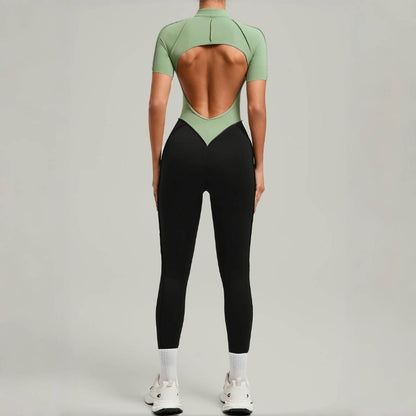 Women's New Yoga Jumpsuits with Contrasting Splicing Beauty Back Slim Fit One-piece Workout Gym Outdoor Sports Fitness Bodysuits