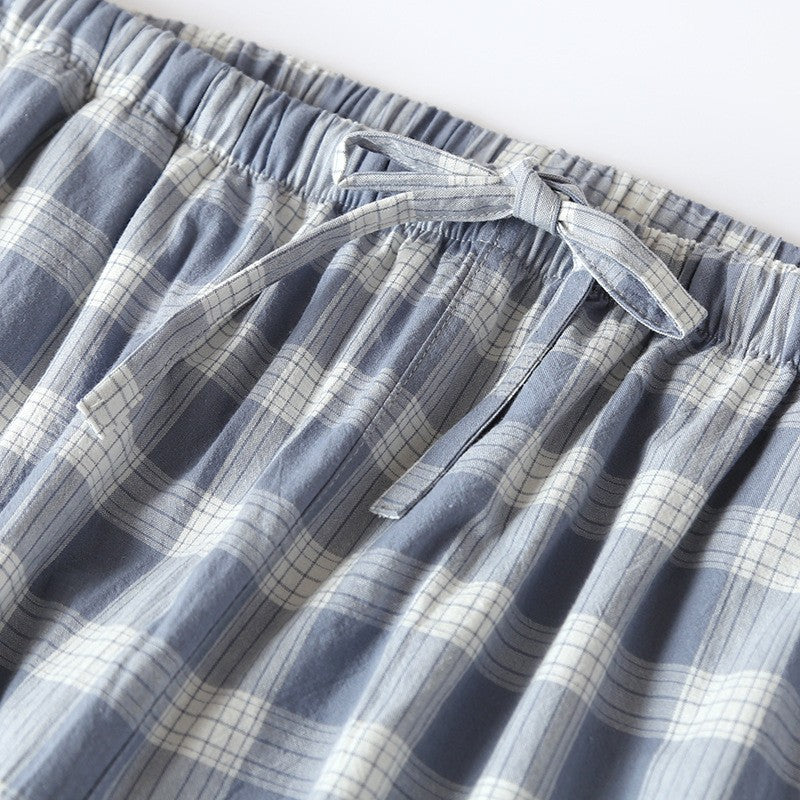 Plaid Design Sleepwear Men Pajama Shorts for Summer Thin Cotton Loose Double-layer Homewear Lounge Wear Checkered Pj Pants