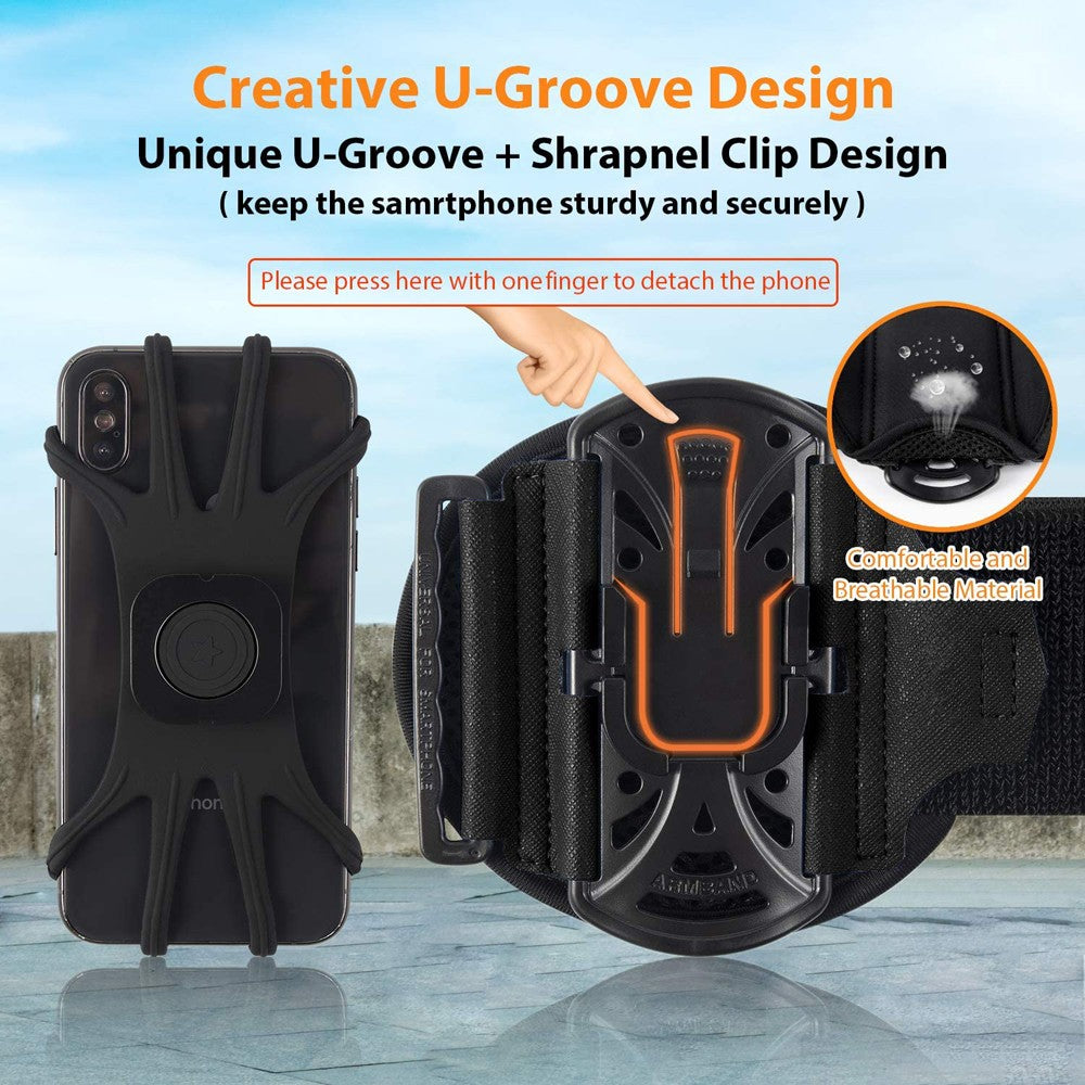 Running Wristband Phone Holder 360°Rotation Detachable Sports Armband with Key Holder for iPhone Samsung Xiaomi Huawei Phone