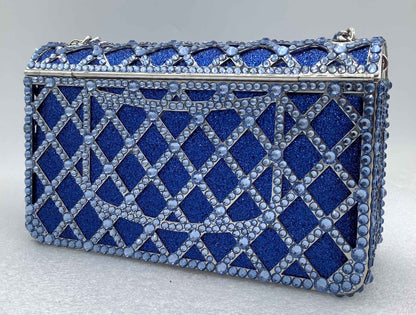 XIYUAN Women Orange/Blue/Silver/Green Jewels Long Chain Messenger Bags Party Wedding Diamonds Handbags Gems Shoulder Bag Wedding