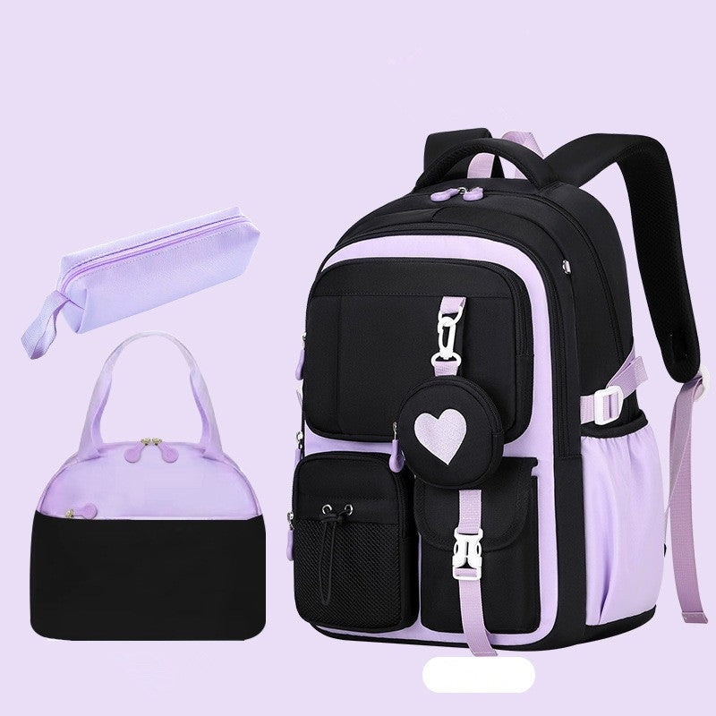 Mochila Escolar Estojo Lancheira Love Pattern Três Peças Tecido Nylon Impermeável Menino Menina Adolescentes Mochila Tendência
