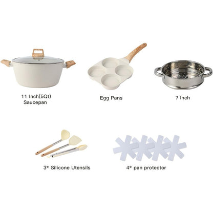 Conjunto de Panelas Antiaderente de 21 Peças com Utensílios de Cozinha