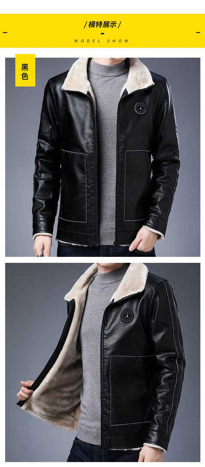 Plus Size Fur Collar Men's Leather Jackets Male Casual Plus Velvet Leather Jacket Thickened Style Leather Fashion Men Outerwear