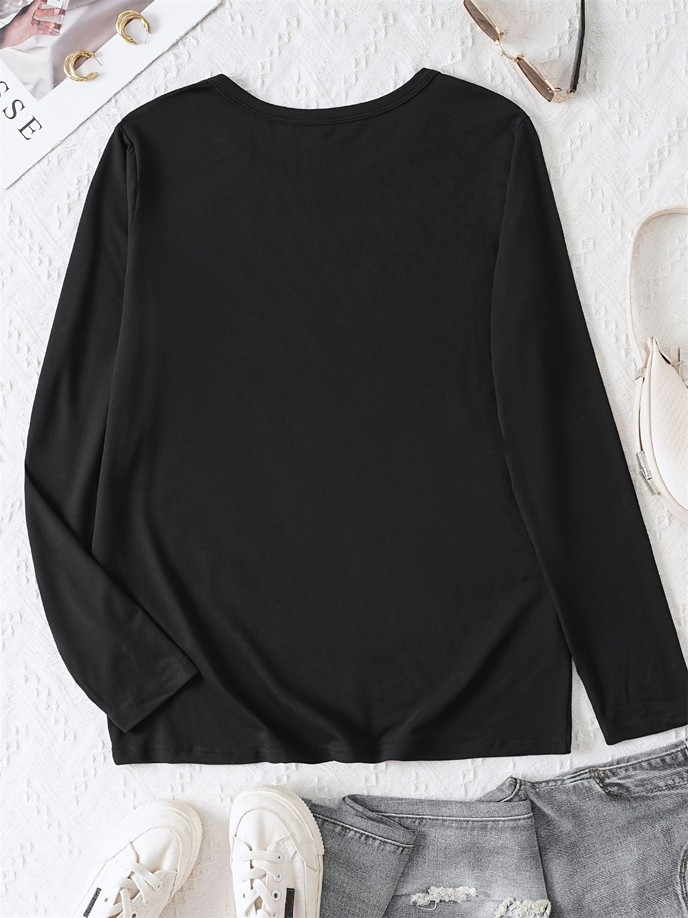 100% pure cotton women's spring and autumn loose comfortable casual heart-shaped graphic printed long sleeved round neck T-shirt