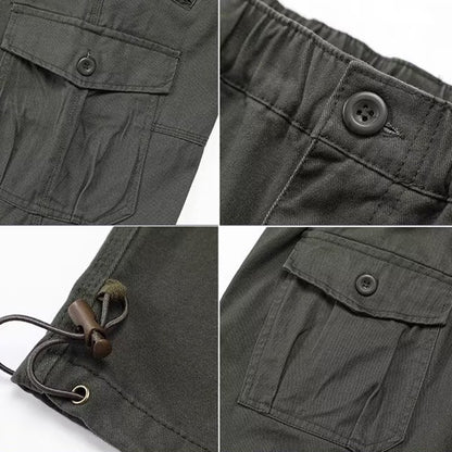 Calça Cargo Masculina de Moda Casual Esportiva com Muitos Bolsos Calça Masculina Solta Reta Elástica Calça Utilitária Versátil e Confortável