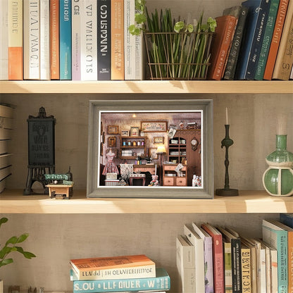DIY Book Nook Bookshop Kit Photo Miniature Wooden Dollhouse with Light Bookshelf Insert 3D Puzzle Decor for Gift Owl Bookstore