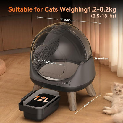 Caixa de Areia Autolimpante Automática para Vários Gatos, Sistema Robótico Inteligente com Controle por Aplicativo e Monitoramento de Saúde, Inclui Lixeira