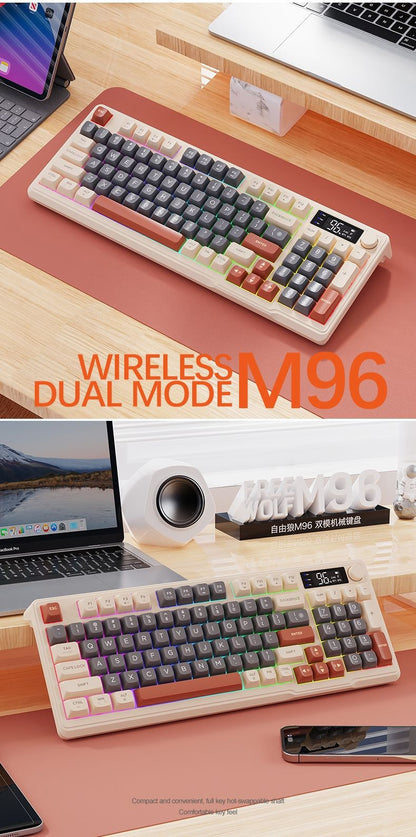 Teclado Gamer Sem Fio M96 Bluetooth FREEWOLF com Tela, Tela Eletrônica, Conexão Multi-Dispositivo, Ergonomia Gamer