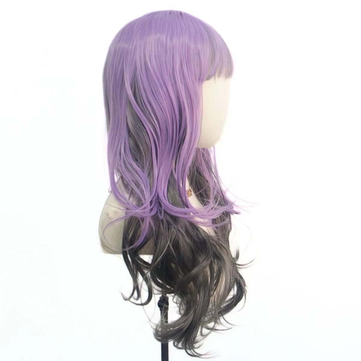 Peruca Sintética Cabelo Cacheado Longo com Onda Corporal Natural Roxo Preto para Festa Anime Cosplay
