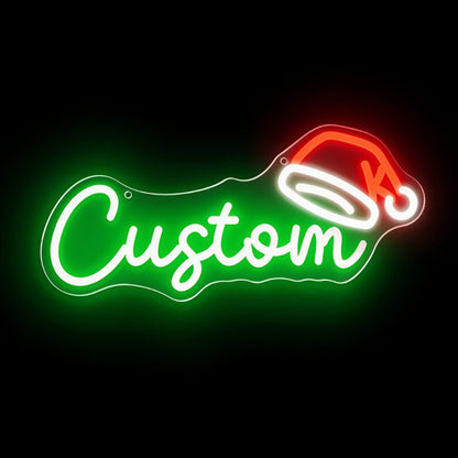 Custom Text and Santa Hat Neon Sign Creative LED Christmas Light Wall Decor Unique Xmas Gift for Home Party Holiday Decoration