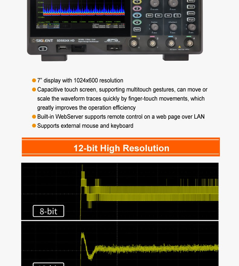SIGLENT’s SDS800X HD series High Resolution  Digital Storage Oscilloscopes SampleRate 2 GSa/s, 12-bit Analog-Digital ConverterS