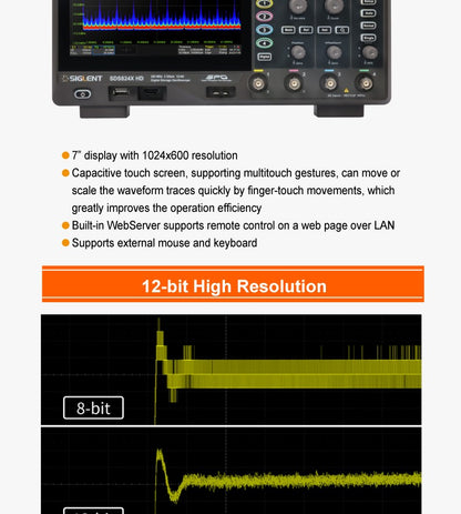 SIGLENT’s SDS800X HD series High Resolution  Digital Storage Oscilloscopes SampleRate 2 GSa/s, 12-bit Analog-Digital ConverterS