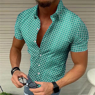 5-color summer men's retro plaid shirt fashion casual luxury shirt short sleeve men's Hawaiian shirt camisa Masculina 5XL 2023