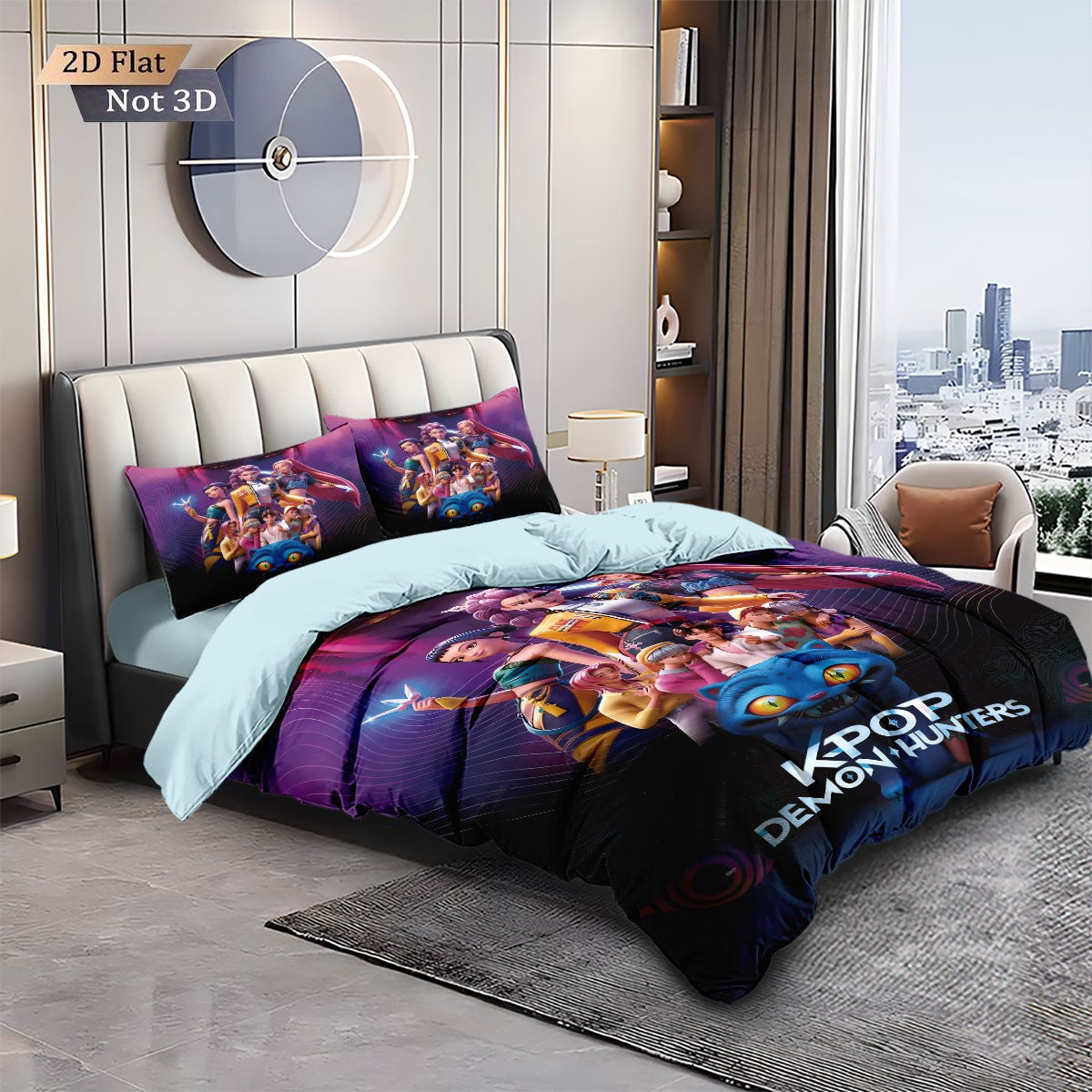 3pcs K-Pop Demon Hunters Print coreless Bedding Set Multi Sized Bedding Dormitory duvet Cover, Soft Decoration, Machine Washable
