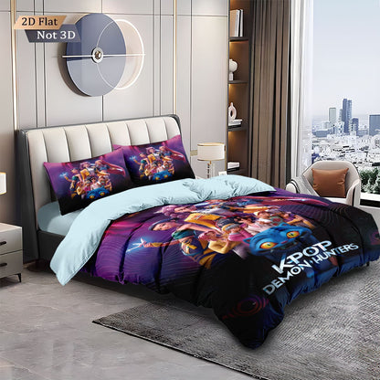 3pcs K-Pop Demon Hunters Print coreless Bedding Set Multi Sized Bedding Dormitory duvet Cover, Soft Decoration, Machine Washable