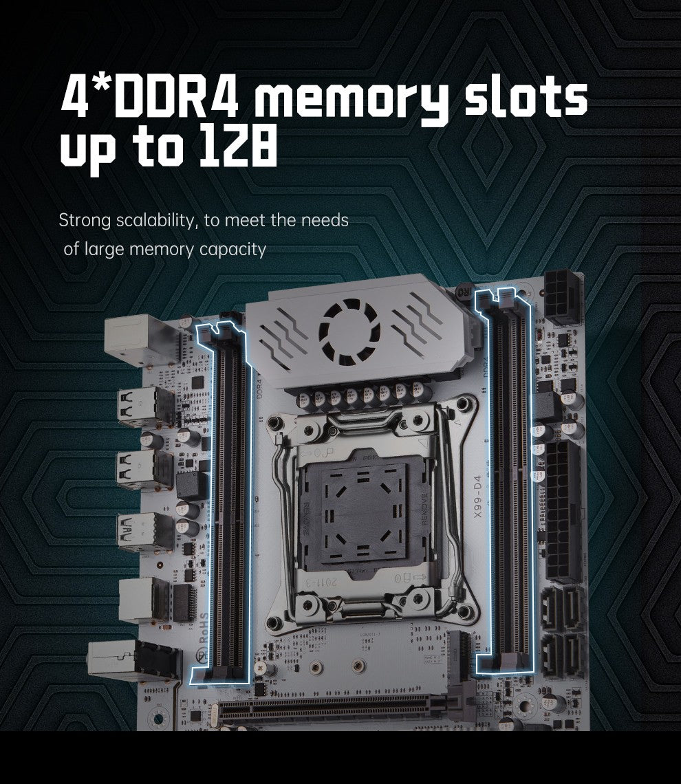 QIYIDA X99 Motherboard set LGA 2011-3 Xeon E5 2680 V4 CPU DDR4 8GBx2PCS=16GB NVME NGFF M.2 SATA3.0 USB3.0 X99 C612chip