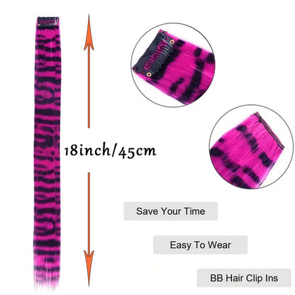 Faixa Sintética Estampada com Presilha Cabelo Colorido Longo Liso Pedaços de Cabelo com Presilha Extensões para Uso Diário ou Natal