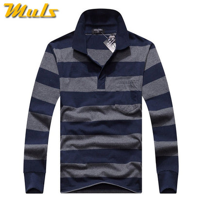 Cotton Polos Men Long Sleeve Mens Polo Shirt Spring Autumn Striped Male Polo Dress Classic Business 2018 Father Gift Drop Ship