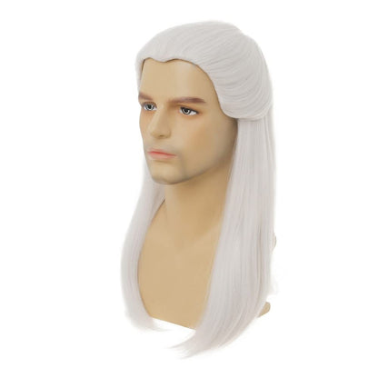 Geralt of Rivia Cosplay Wig White Slivery Straight Synthetic Hair Wigs for Men Party Novel Game Costume Halloween