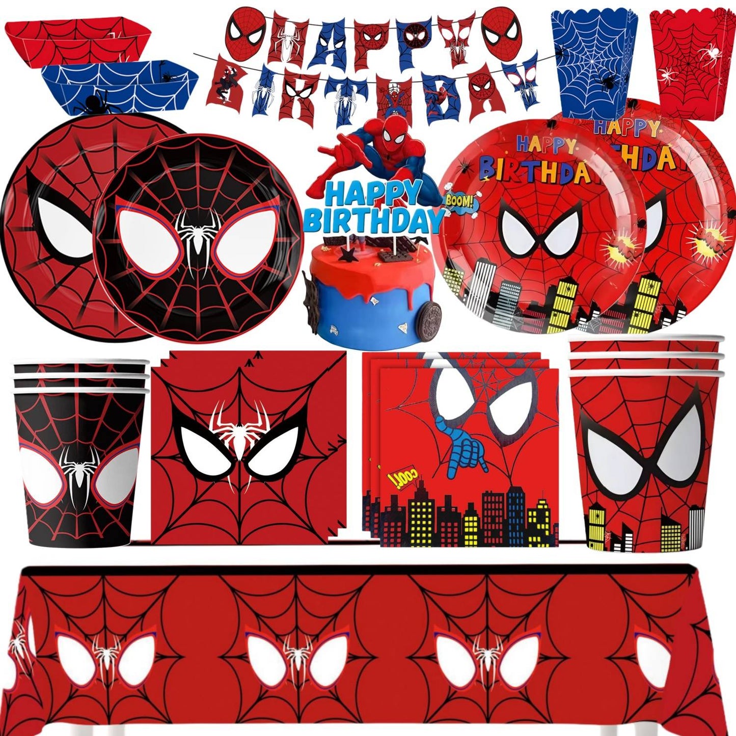 Mask Spider Hero Birthday Party Supplies Tableware Kit Plates Cups Tablecloth Backdrop Balloons Kids Party Decorations Favors