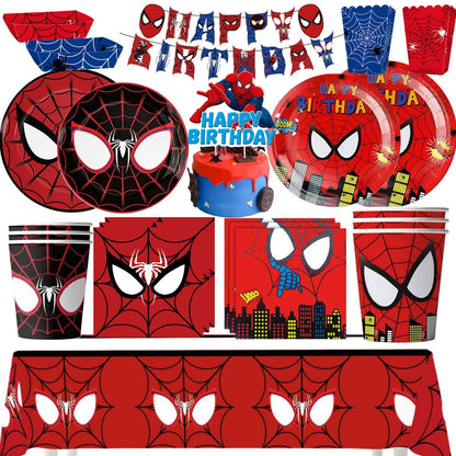 Mask Spider Hero Birthday Party Supplies Tableware Kit Plates Cups Tablecloth Backdrop Balloons Kids Party Decorations Favors