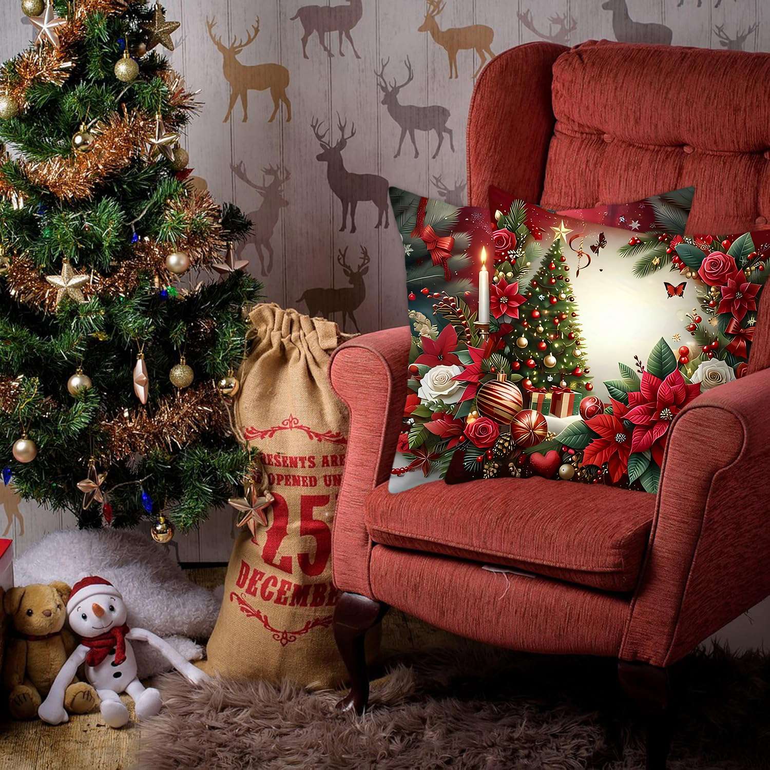 1pcs 2D Christmas Pillow Cover Xmas Party Decoration 2025 Xmas Holiday Santa Claus Pillow Cover Navidad Natal New Year Gift 2026