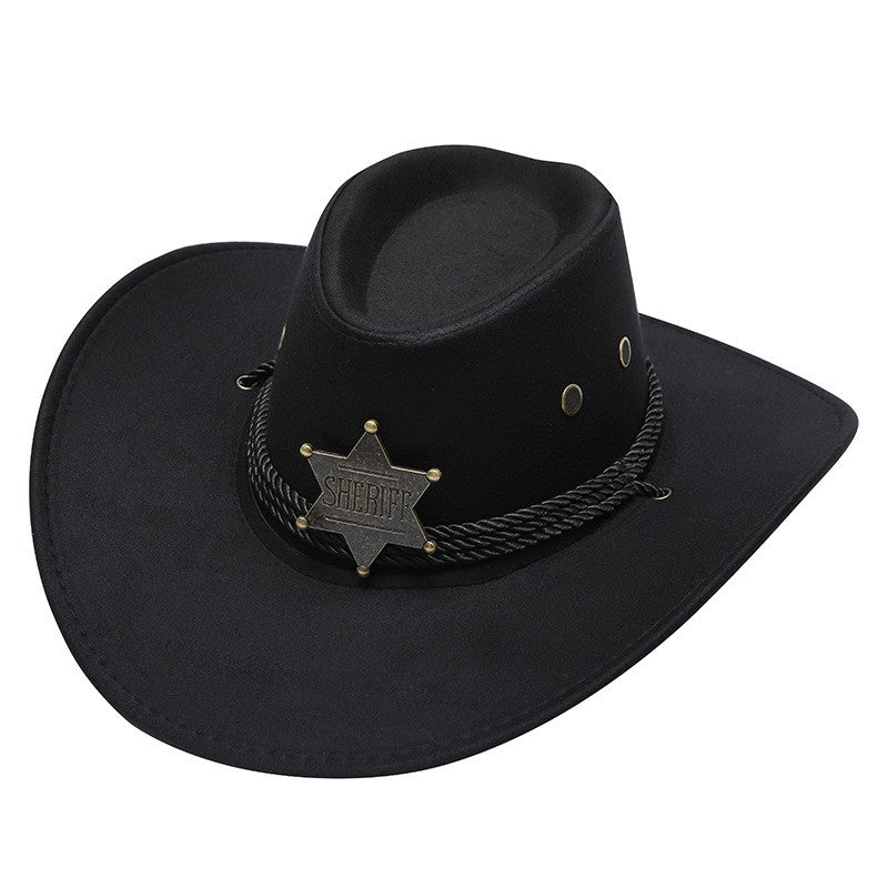 Western Cowboy Hat Retro Sheriff Cap Sunscreen With Wind Rope Hat Men And Women Horseback Riding Tourism Fishing Sunshade Cap