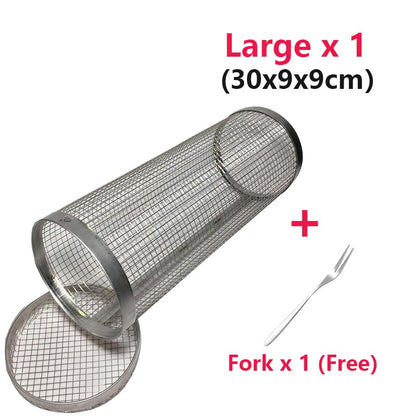 1-4pcs Rolling Grilling Basket Stainless Steel BBQ Grill Basket Mesh Portable Outdoor Camping Barbecue Rack kitchen accessories