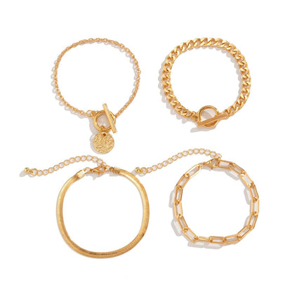 Pulseira Punk Cubana com Pingente de Moeda para Mulheres na Mão Vintage com Fivela OT Corrente Cobra Charme Pulseiras Presente para Casais