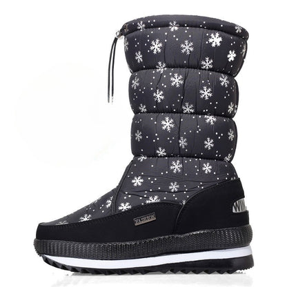 Winter thick women's snow boots Warm Plush Mid-calf Boots Non slip Waterproof  Platform Snow Boot Casual Female White shoes