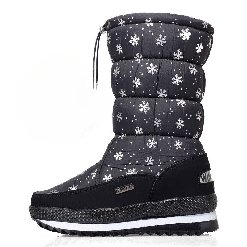 Winter thick women's snow boots Warm Plush Mid-calf Boots Non slip Waterproof  Platform Snow Boot Casual Female White shoes
