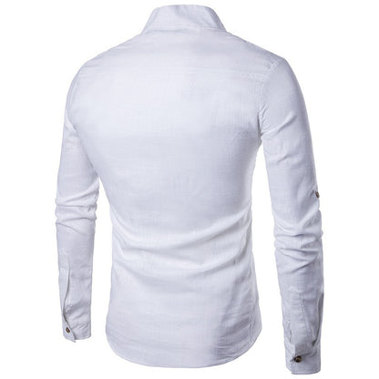 Euro Size Mens Linen Shirts Long Sleeve Button Down Solid Loose 2024 Spring Autumn Dress Henley Shirts Fashion Male Clothes