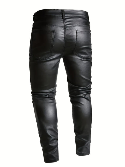 European and American men's plus size hot fashion black leather pants trend high-end slim fit small leg pants versatile pants